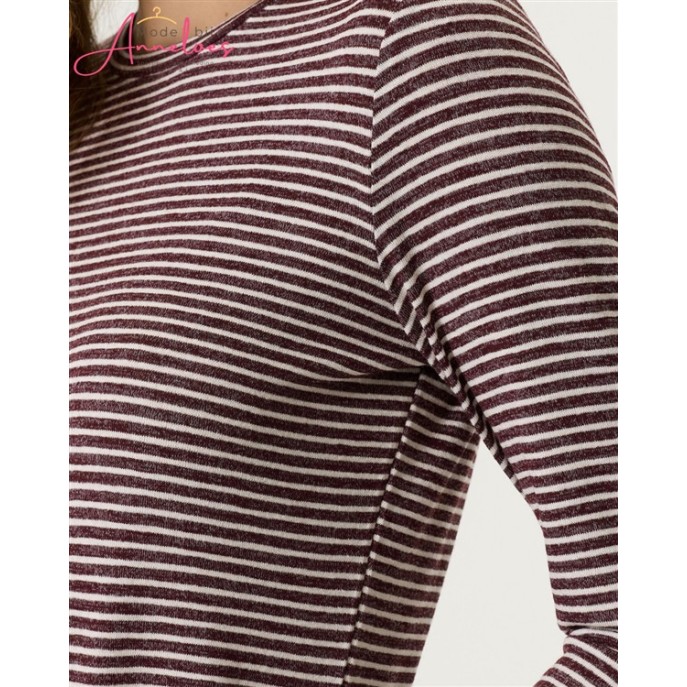 Garcia T-shirt Streep V260214-4081 lange mouw wijnrood Garcia T-shirt Streep V260214-4081 lange mouw wijnrood